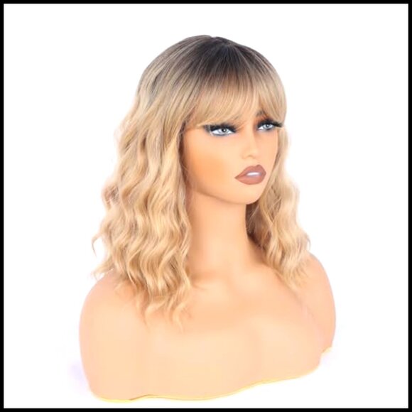 Shoulder Length Wavy Synthetic Wig with Bangs Heat Resistant Party Daily Use main image 4